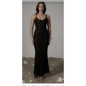 JLUXLABEL Gabriela Knit Maxi Dress Black Size S NWT Open Knit Lined